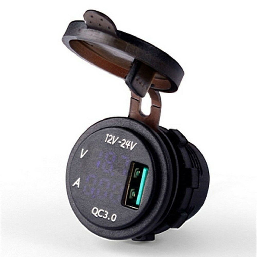 Blue Socket Motorcycle USB Fast Socket Volt Meter Waterproof Brand new
