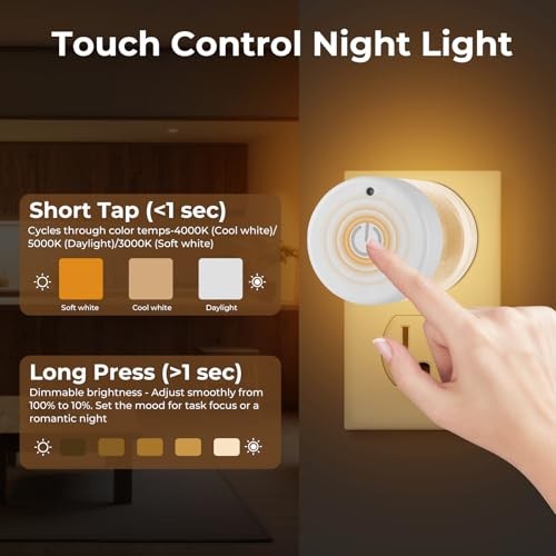 2 Pack LED Night Light Plug into Wall 3000K/4000k/5000K Adjustable Color 3CCT
