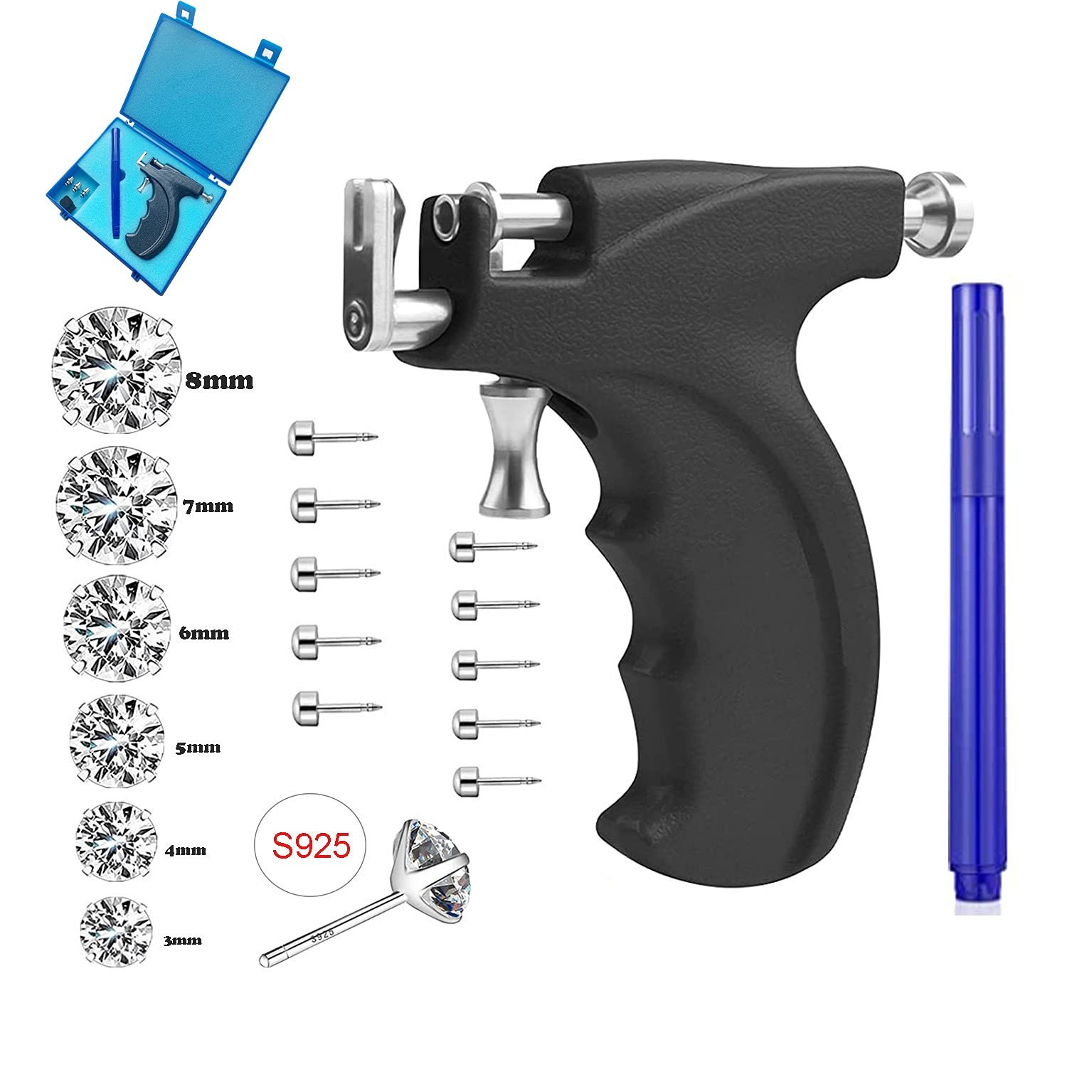 Reusable Ear Piercing Gun Kit Stainless Steel with 16 Pairs Stud Earrings