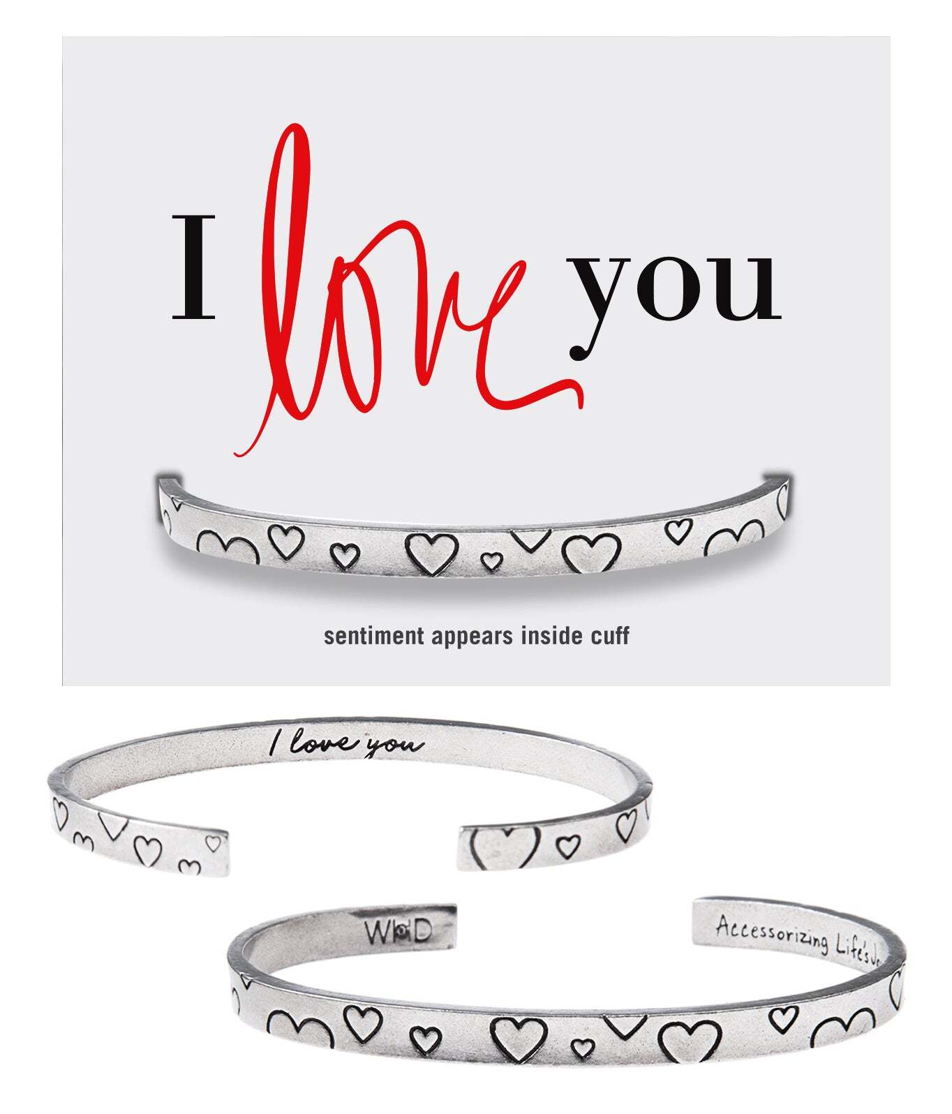 I Love You Quotable Cuff Bracelet Hearts | Inspiring Jewelry and Gifts
