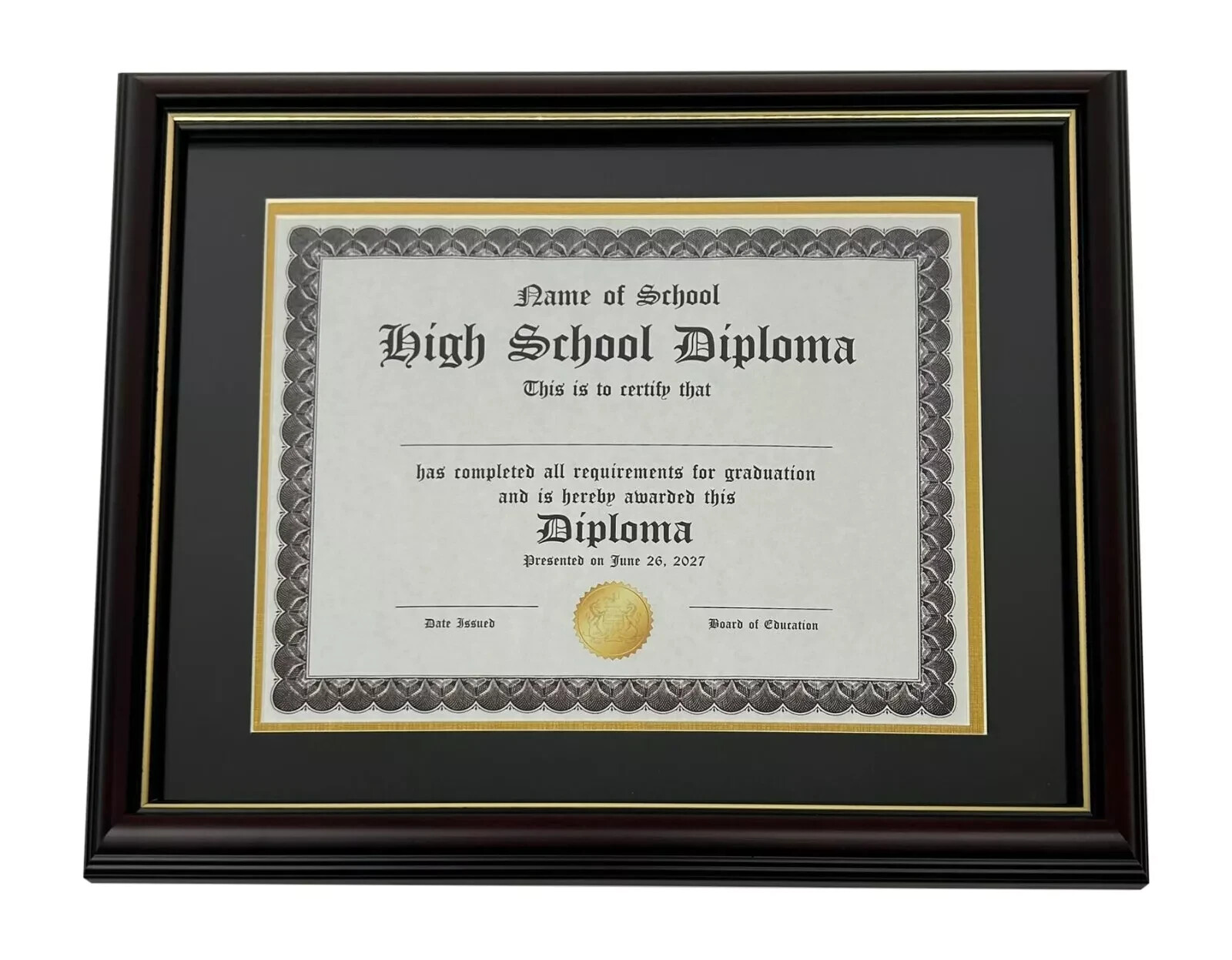 Graduation Diploma Frame in Real Wood Glossy Cherry with Gold Trim, Fits 8.5"