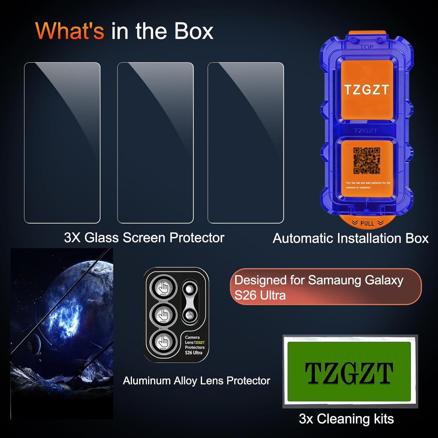 3 Pack for Samsung Galaxy S26 Ultra Screen Protector Tempered Glass, Automatic 0