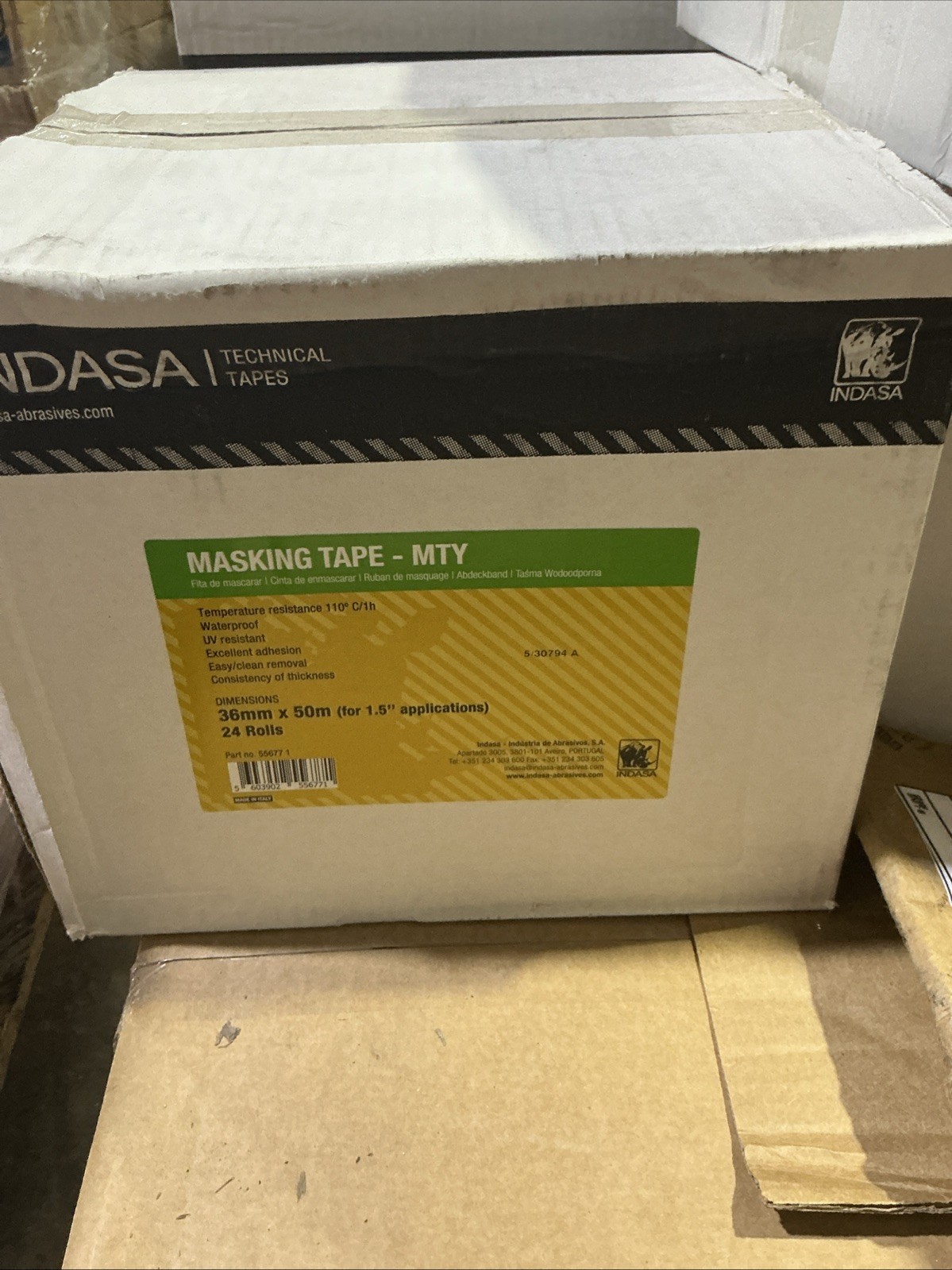 Indasa 556771 Automotive Yellow Masking Tape 1 1/2"  Inch 1 Case - 24 Rolls