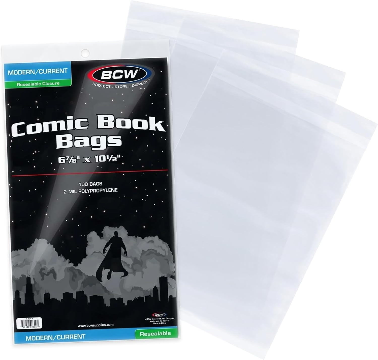 Resealable Current/Modern Comic Bags - 100 Ct | Acid-Free Modern Comic Bags for