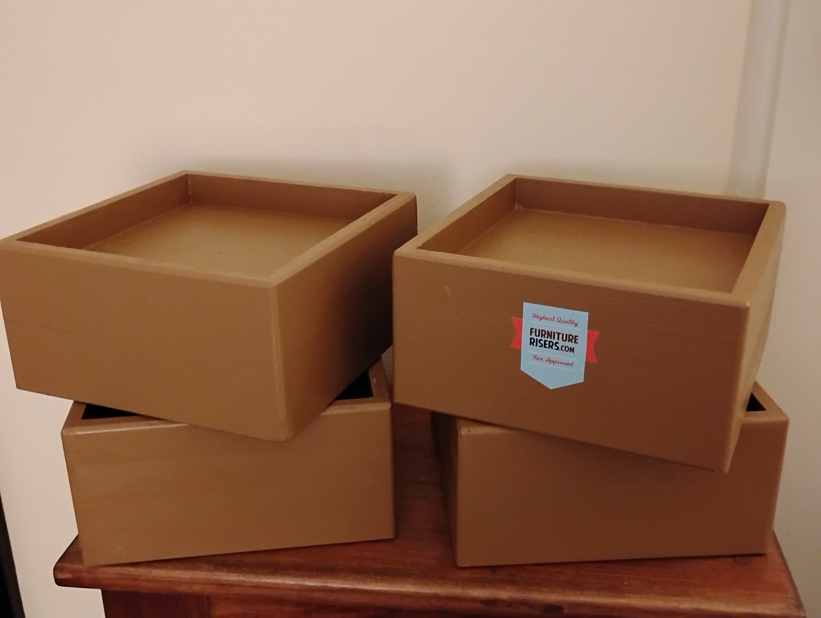 (4) Highest Quality Wooden Furniture Risers 8" X 8" X 4"(high) 1"(deep) STURDY