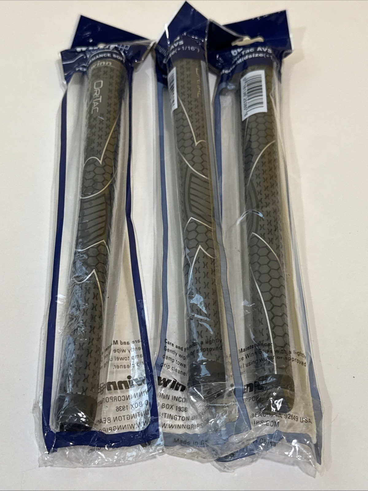Set of 3 Winn Dri-Tac Midsize Navy Grey Mens Golf Grip +1/16" 6DTNB New