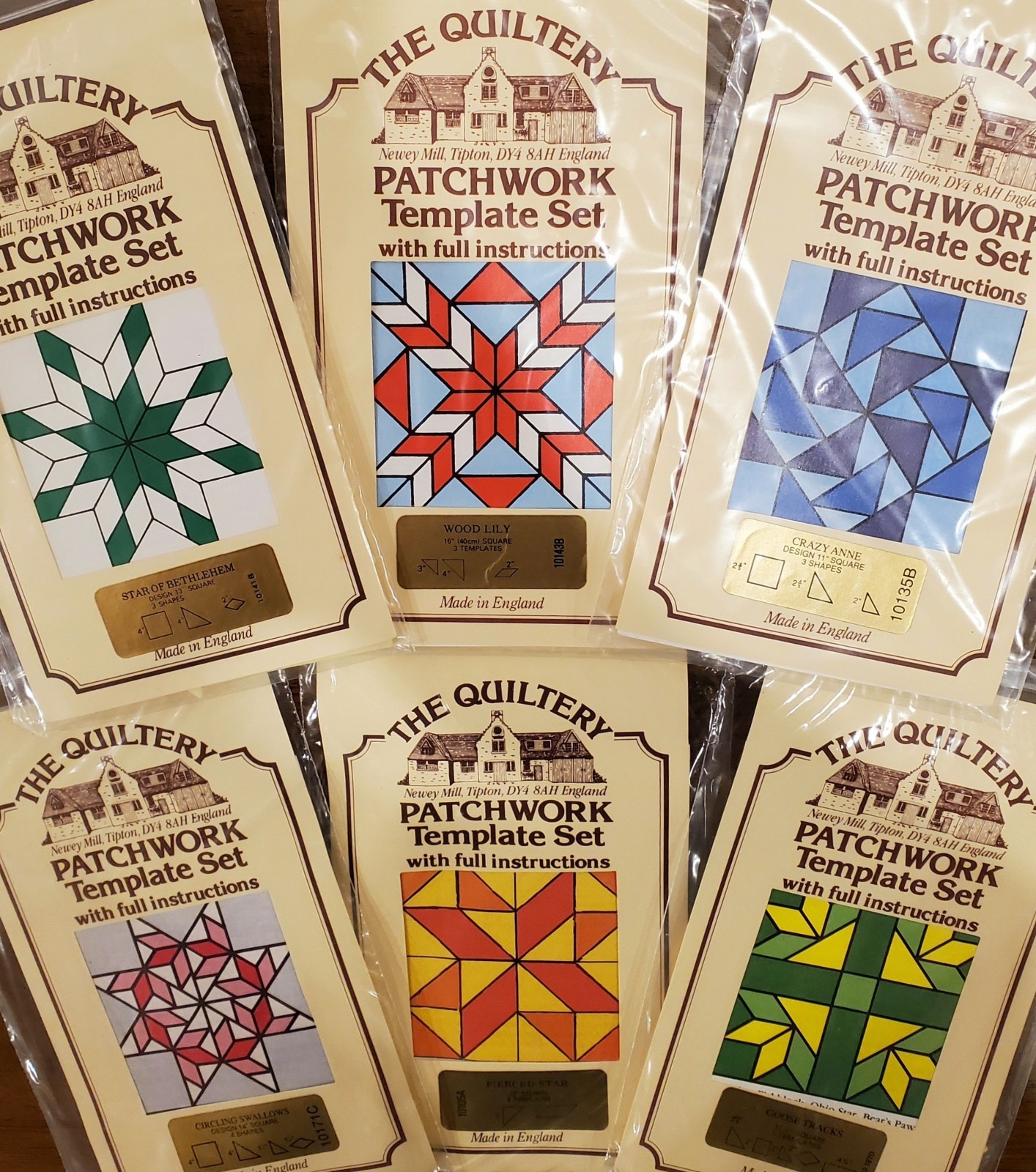 Vintage Quiltery Quilt Template Set Made England Premium Patchwork 1/8" Acrylic