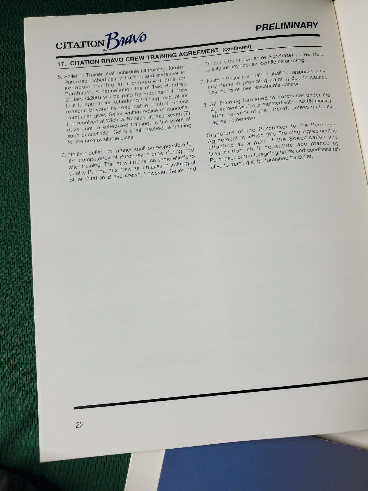 CESSNA CITATION BRAVO Brochure & Preliminary Specification & Description