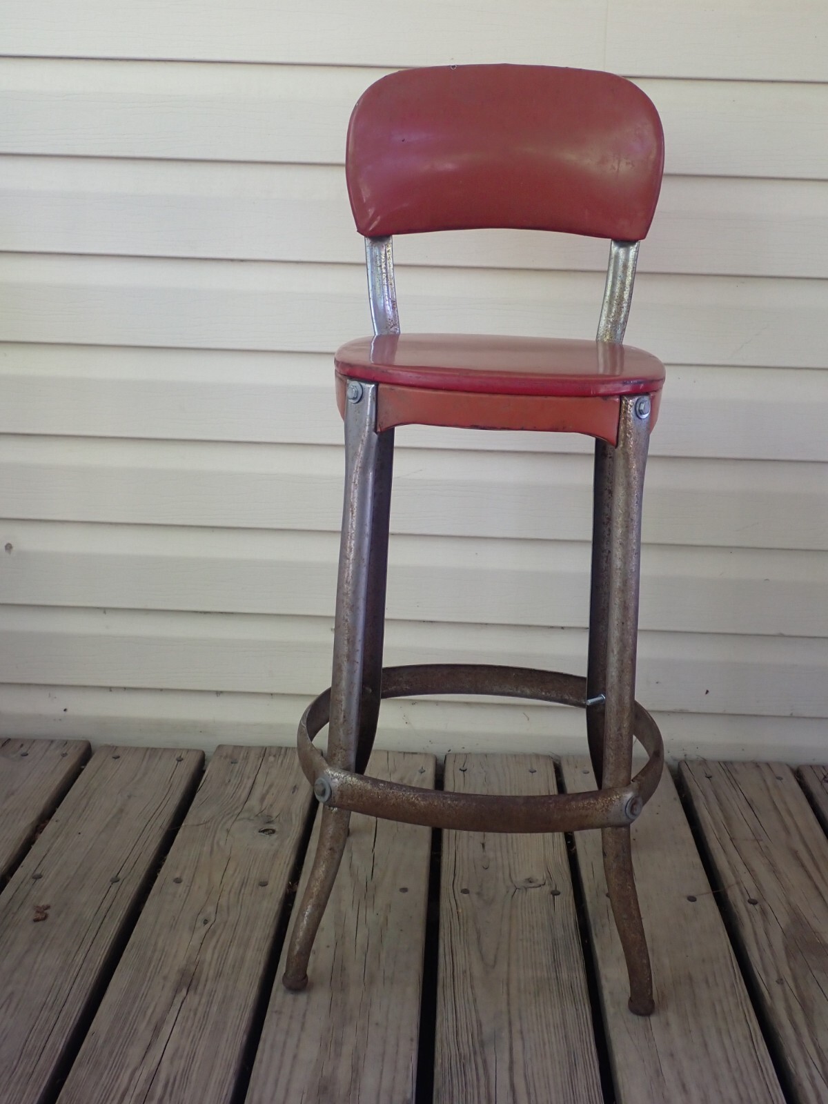 Vintage Red Vinyl Metal Cosco Counter Stool