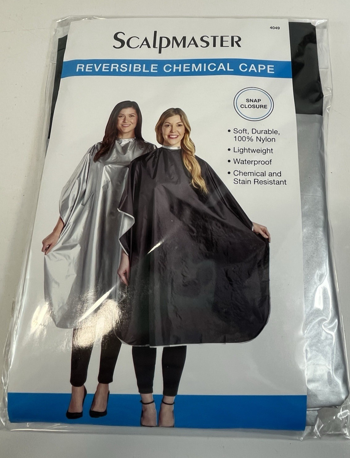 Scalpmaster Reversible Chemical Cape Snap Closure New Adult Black Silver
