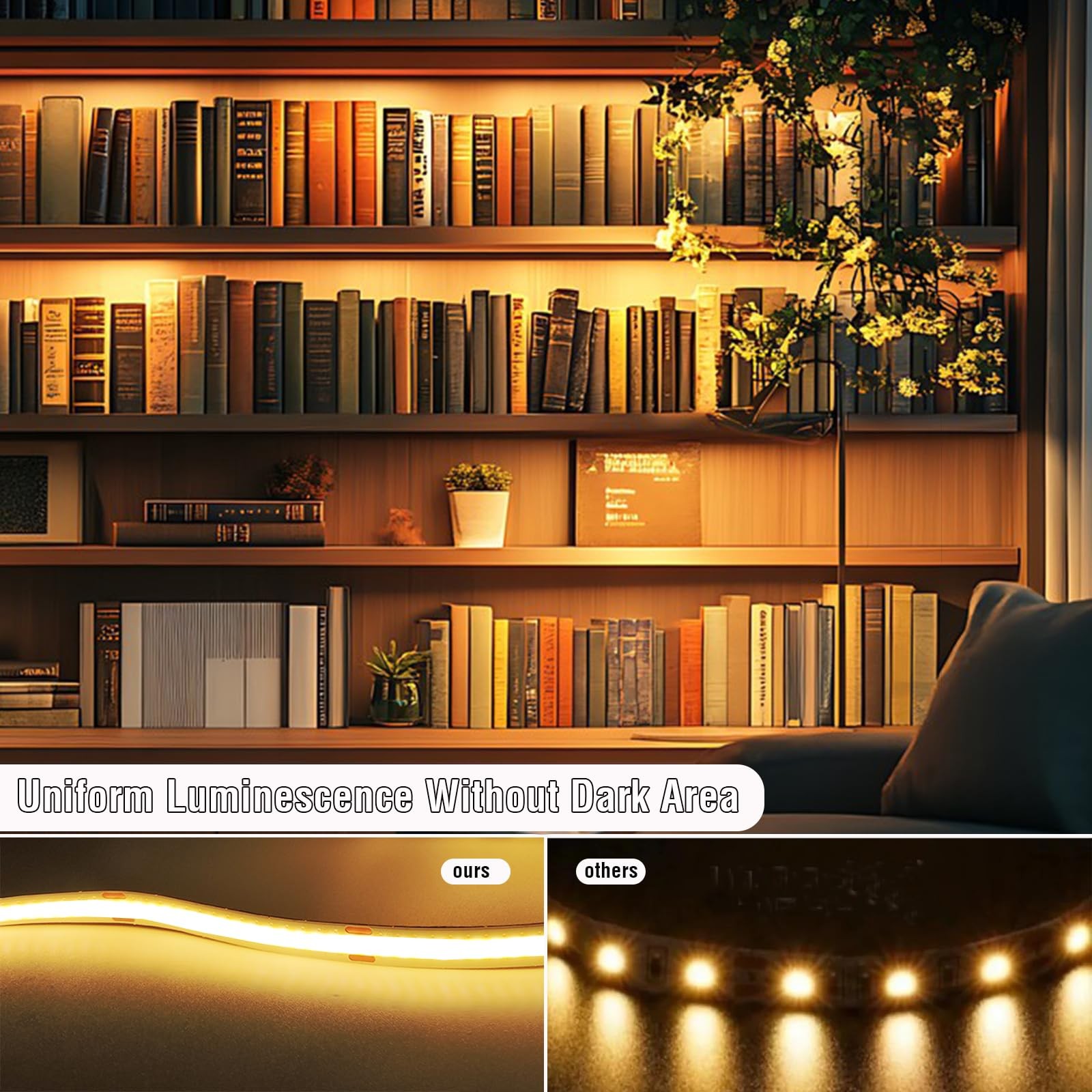 LED Strip Lights 6ft Warm White 2700K with USB Dimmer Switch