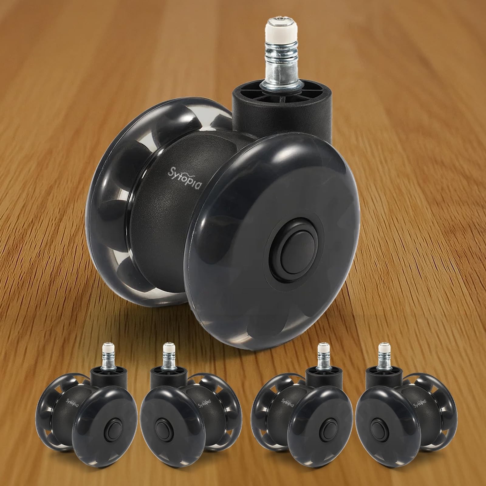 Sytopia 3-Inch Office Chair Wheels Set of 5, Quiet & Smooth Casters for Hardw...