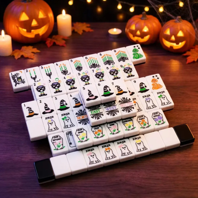 New high-end Black White Halloween American Mahjong Tiles set,160 tiles