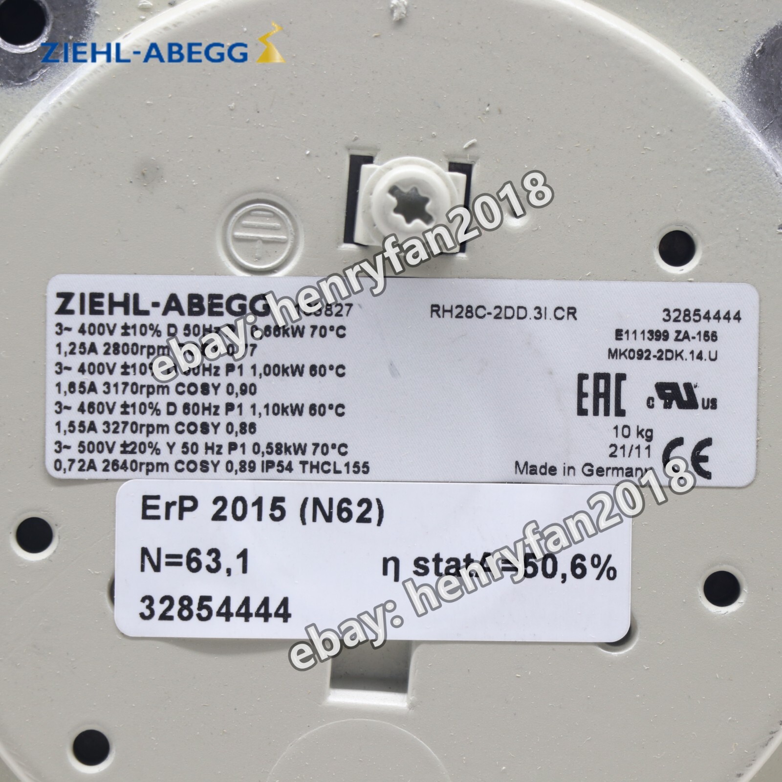 ZIEHL-ABEGG Fan RH28C-2DD.3I.CR 163827 400V 3~ 0.66/1.10KW IP54 Centrifugal Fan