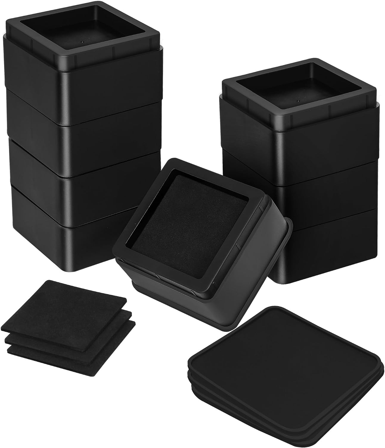 Adjustable Bed Risers 2 Inch, Black, 8-Pack | Stackable 2-Inch Risers with Anti-