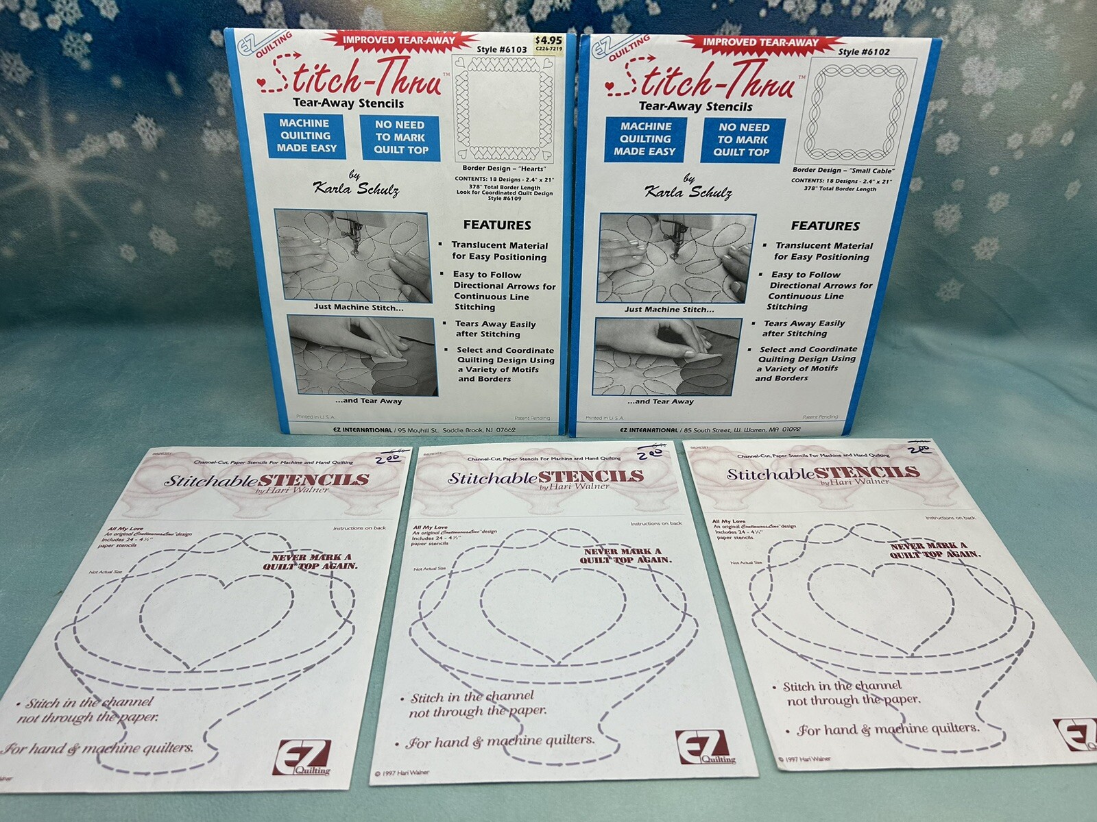 Stitch-Thru Tear Away Stitchable Stencils LOT Machine EZ Quilting Hearts