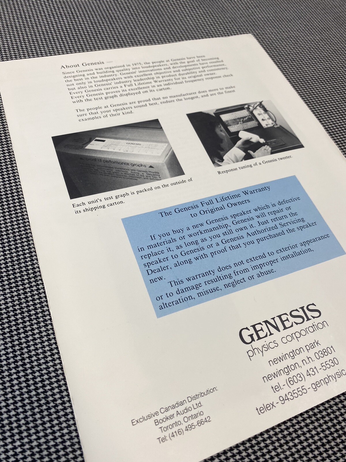 GENESIS LOUDSPEAKER PRODUCTS INFORMATION BROCHURE J0342