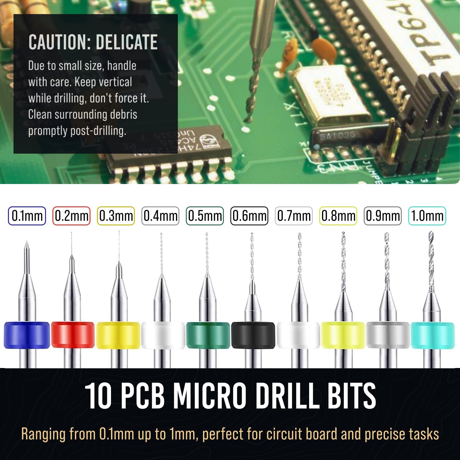 Micro Drill Bits Set with Pin Vise | Small Hand - Blue