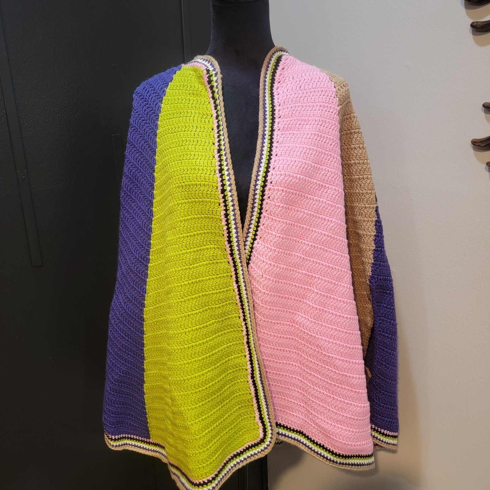 Hand Crochet Cape Multicolor Crochet Pink Black GREEN CAPE