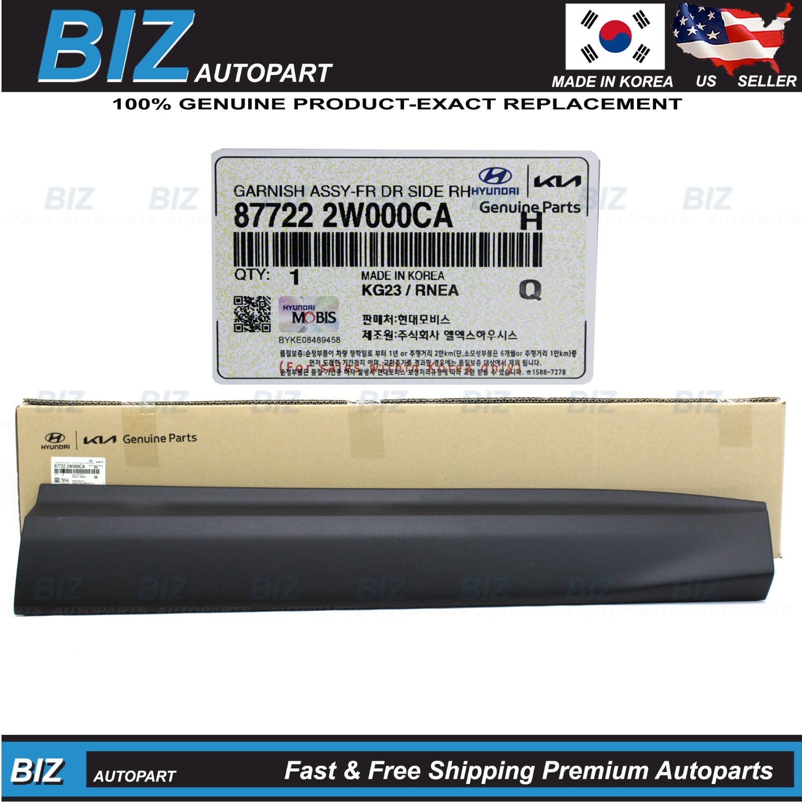 Genuine Front Dr Side Molding RIGHT for 2013-2019 Hyundai Santa Fe 87722-2W000CA