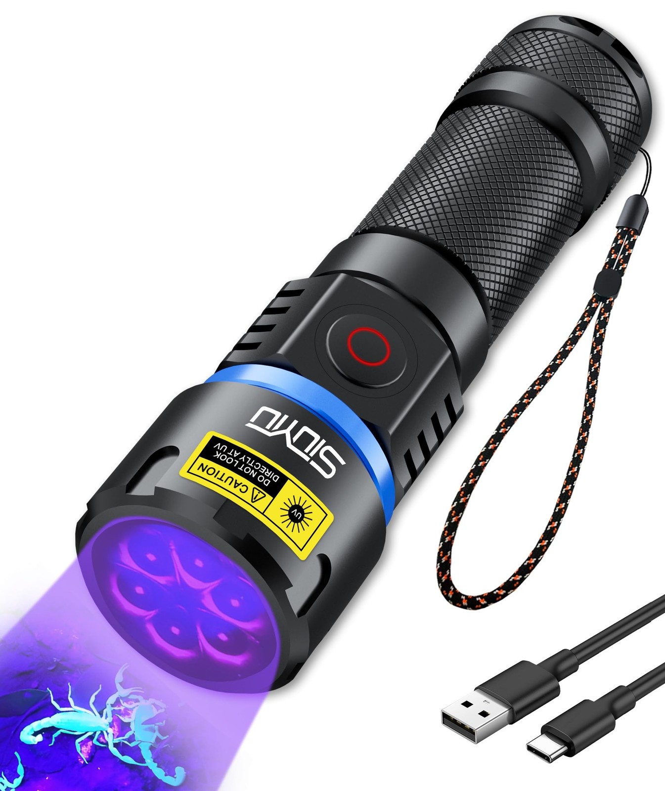 60W 365nm UV- Black Light Flashlight, USB Rechargeable Black Light, IP65 Wate...