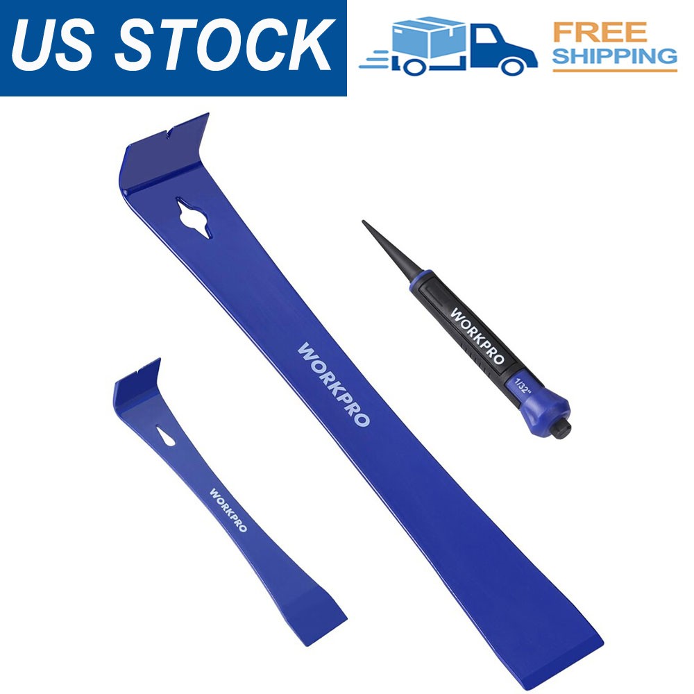 WORKPRO 3in1 Utility Claw Bar Set 5-1/2 Mini Pry Bar 12" Pry Bar 5" Nail Setter