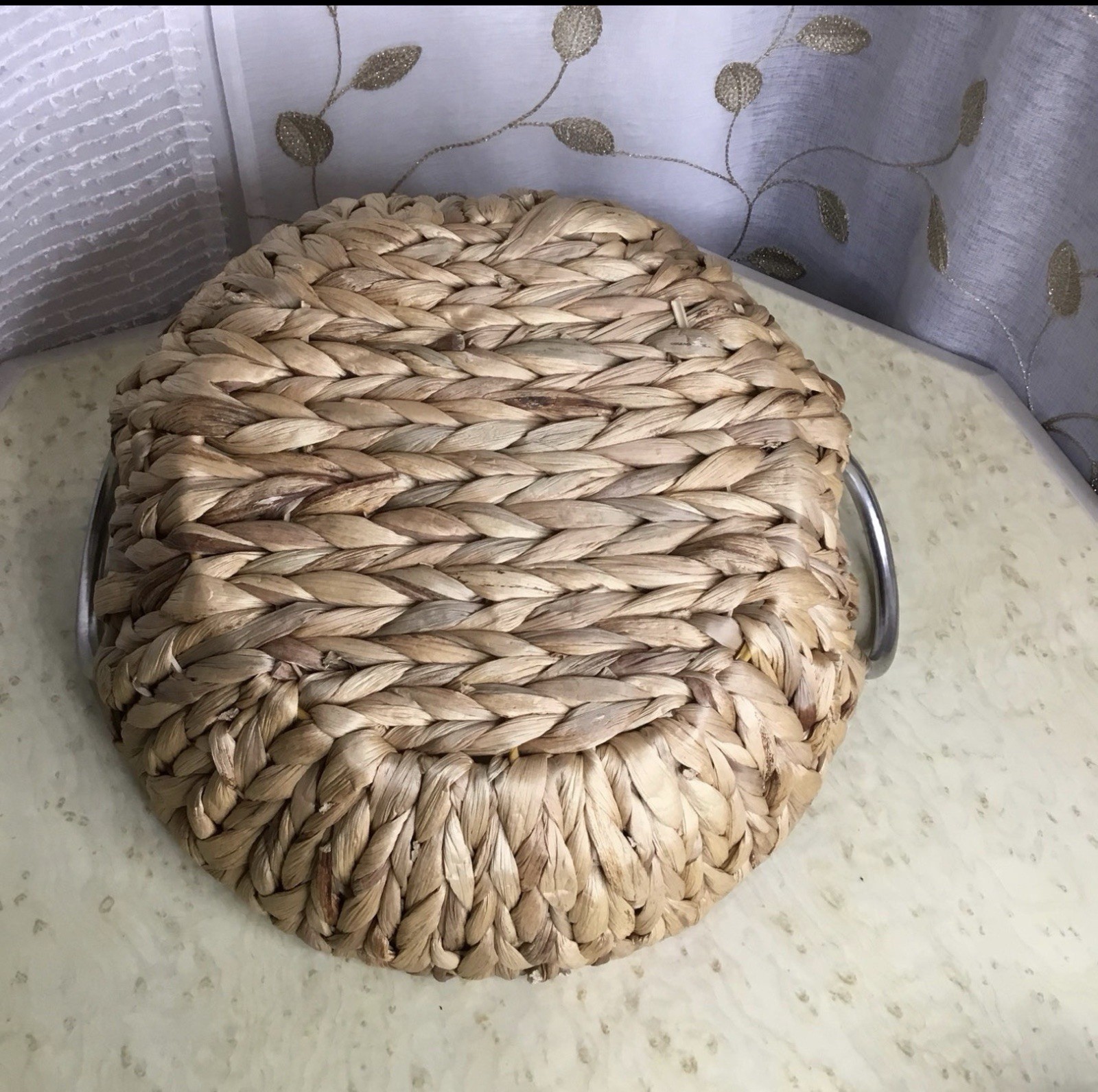 Rustic Woven Basket With Metal Handles Minimalist Earthy Home Decor