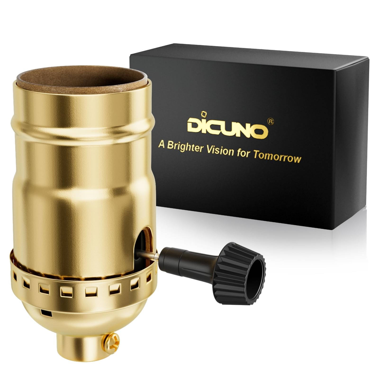 DiCUNO UL Listed 3-Way Lamp Socket Replacement, E26 Standard 1-Pack, Gold