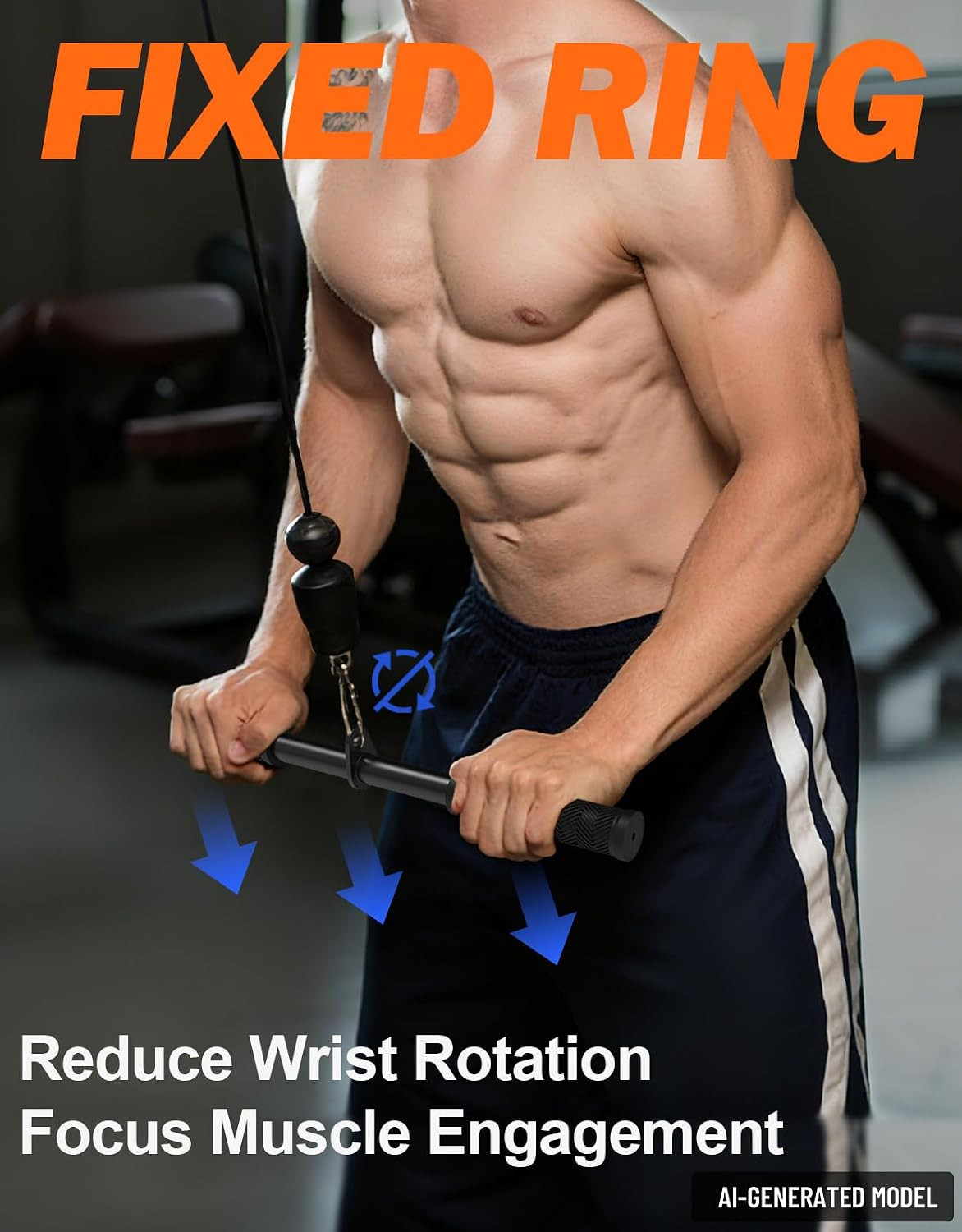 Straight Bar Cable Attachment with Fixed Ring, Non-Slip Tricep Bar