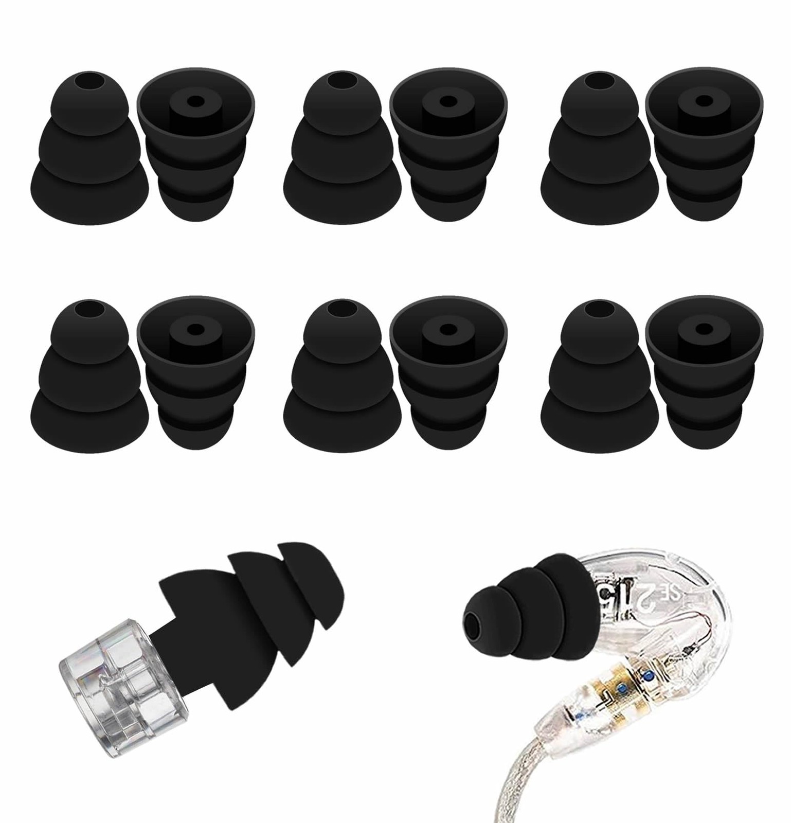 Large Size 6 Pairs Triple Flange Compatible with Shure SE215 Pro Ear Tips, No...