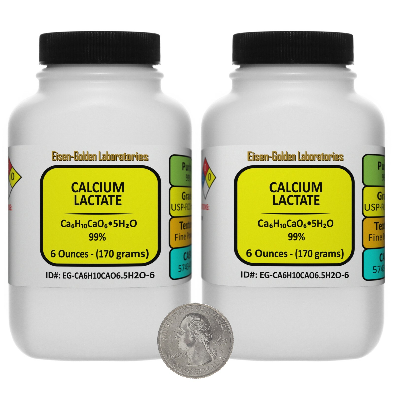 Calcium Lactate [C6H10CaO6.5H2O] 99% USP-FCC Food 12 Oz in 2 Bottles