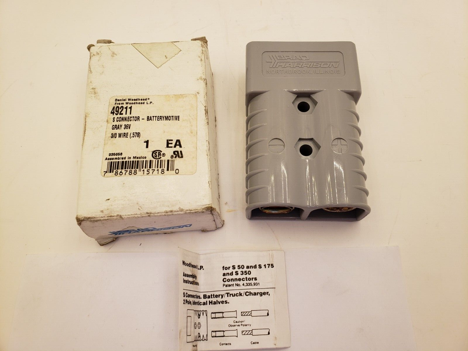 BRAD HARRISON 49211 BATTERY CABLE CONNECTOR, 36V, GRAY, NIB