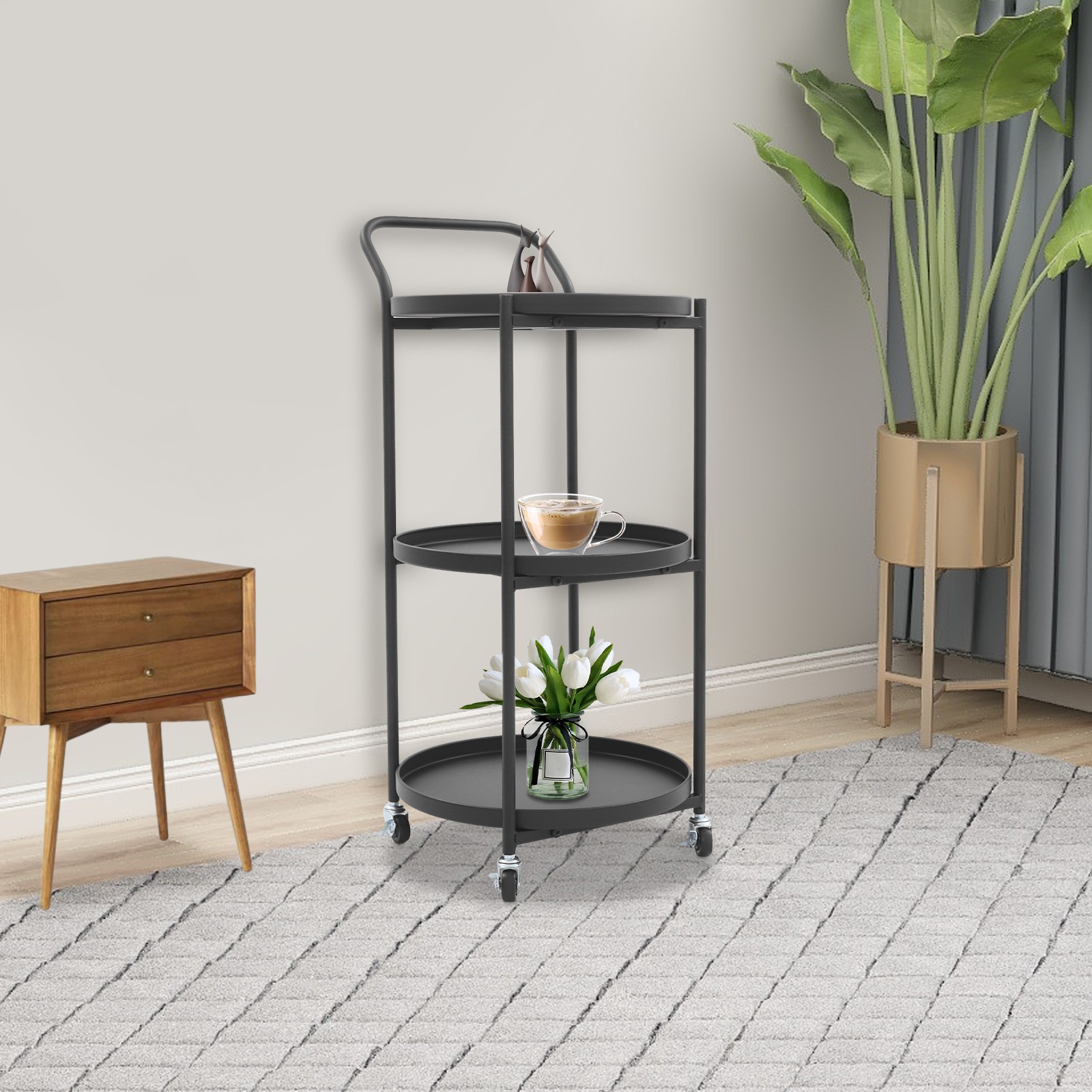 Metal Frame Serving Cart for Kitchen, Dining Room, Bar, Mobile Storage Cart