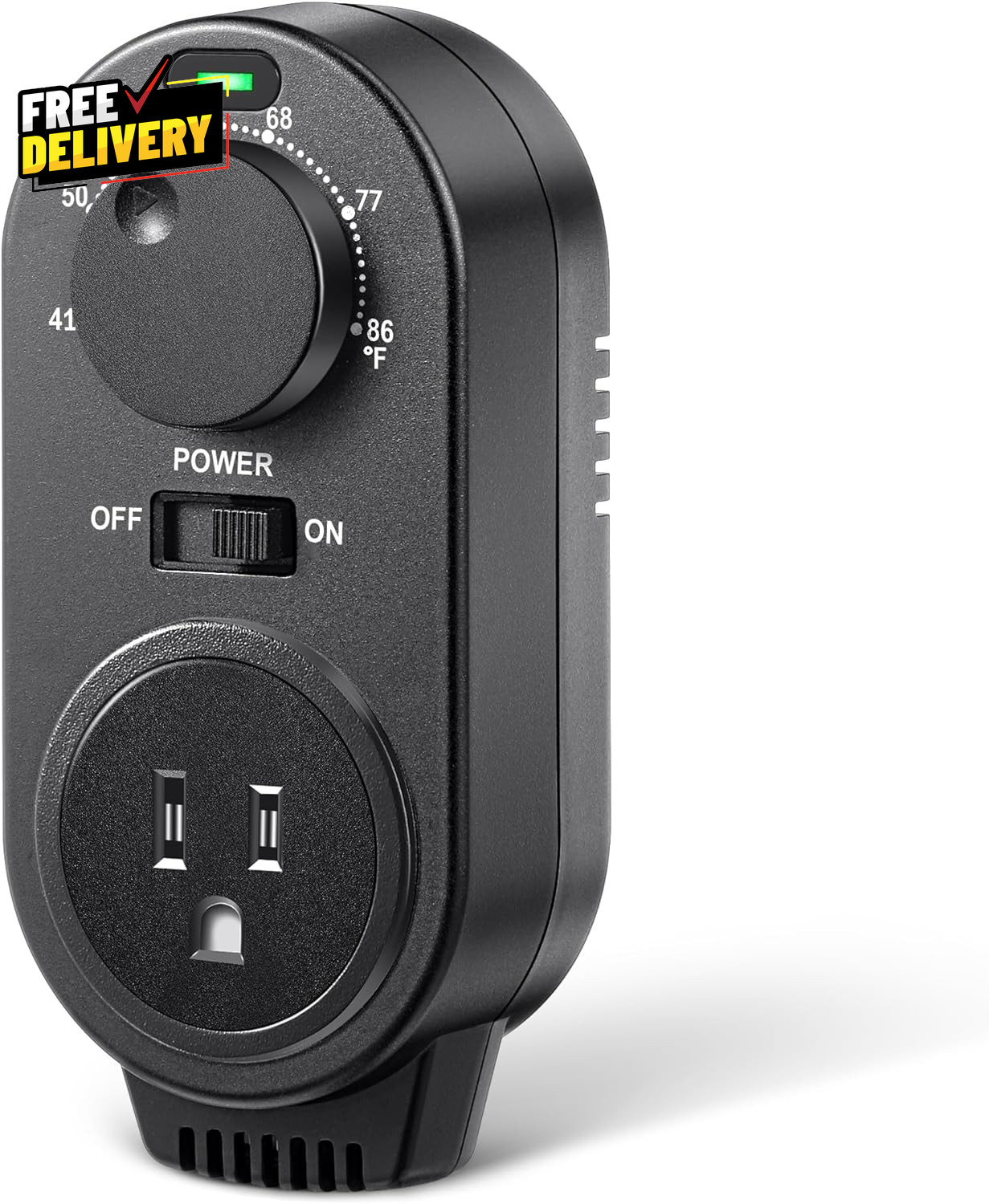 Plug In Adjustable Thermostat Controlled Outlet for Heating Cooling AC Fans Blac