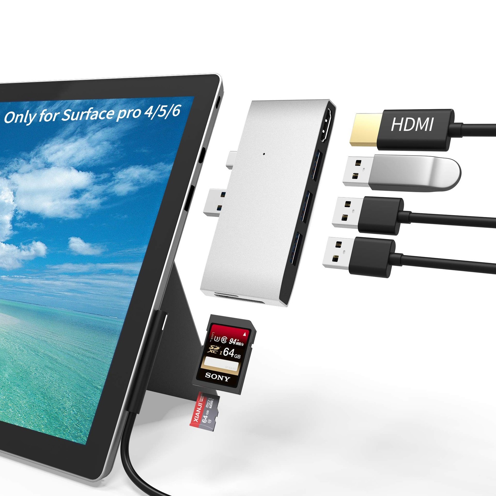 Surface Pro 4/Pro 5/Pro 6 Docking Station USB Hub USB 3.0 Hub Adapt... Fast Ship
