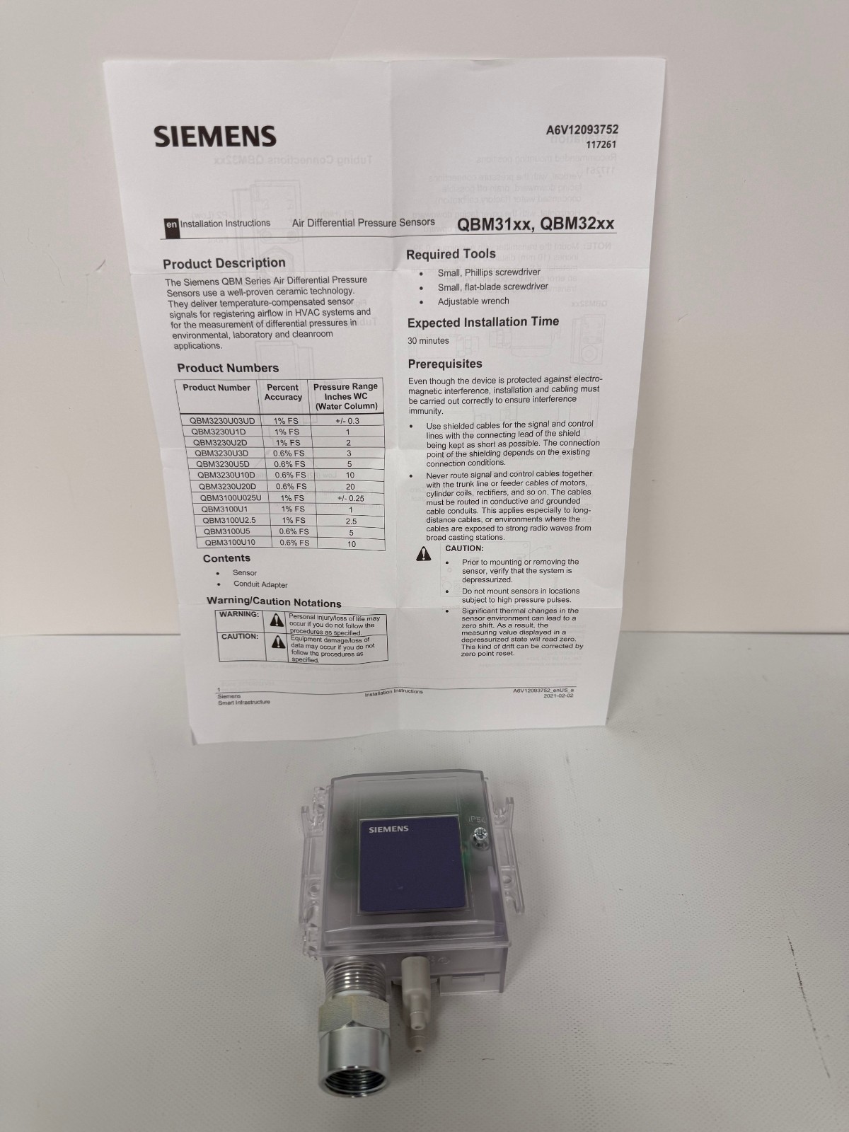 SIEMENS S55720-S227 QBM3100U10 AIR DIFFERENTIAL PRESSURE SENSOR NEW OPEN BOX