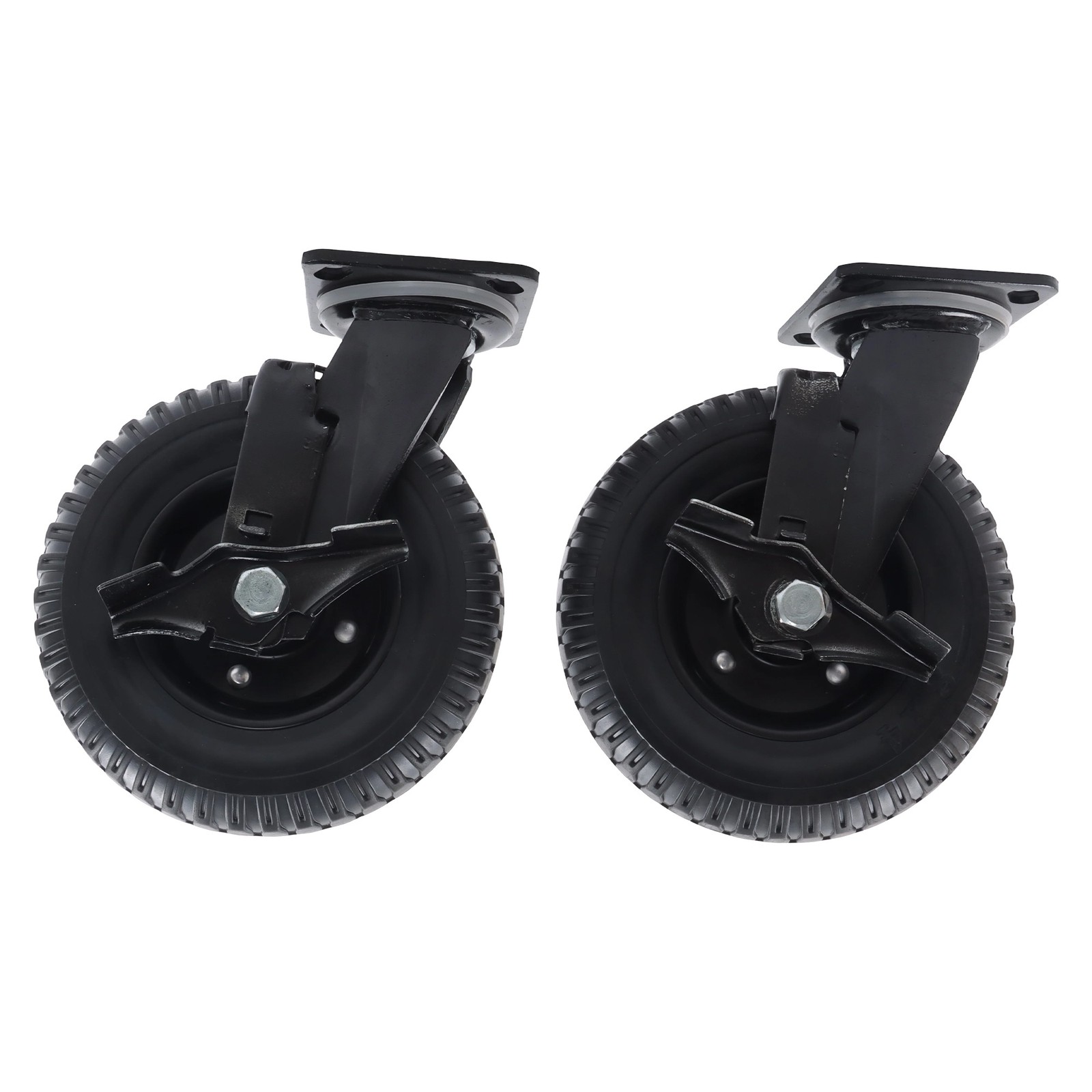 2 Pieces Rubber Heavy Duty 8" Swivel Caster Wheels Black 1000Lbs Plate Casters