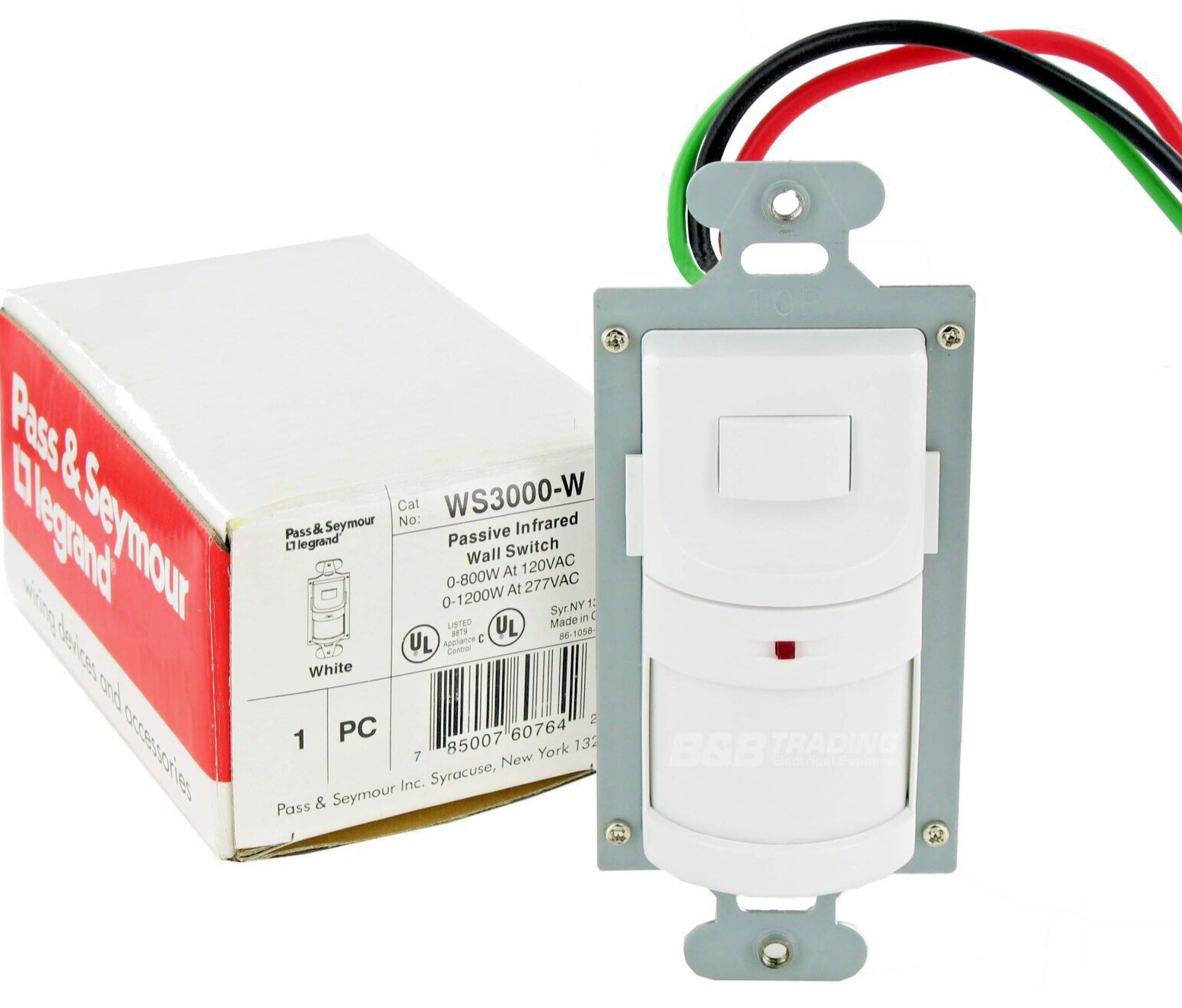 LEGRAND PASS & SEYMOUR #WS3000-W PASSIVE INFRARED WALL SWITCH- 800W/120V- White