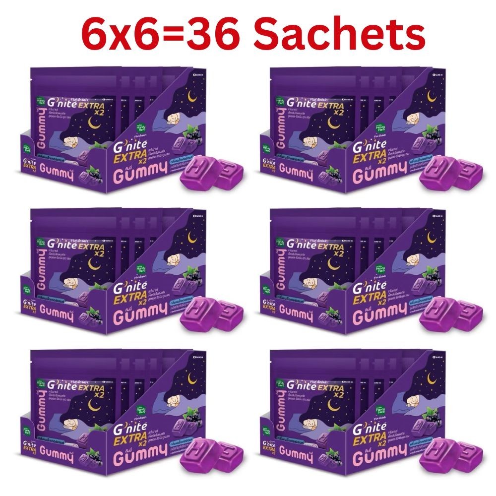 6x HandyHerb G'nite Extra X2 Gummy For Better Sleep Blackcurrant Flavor Chewing