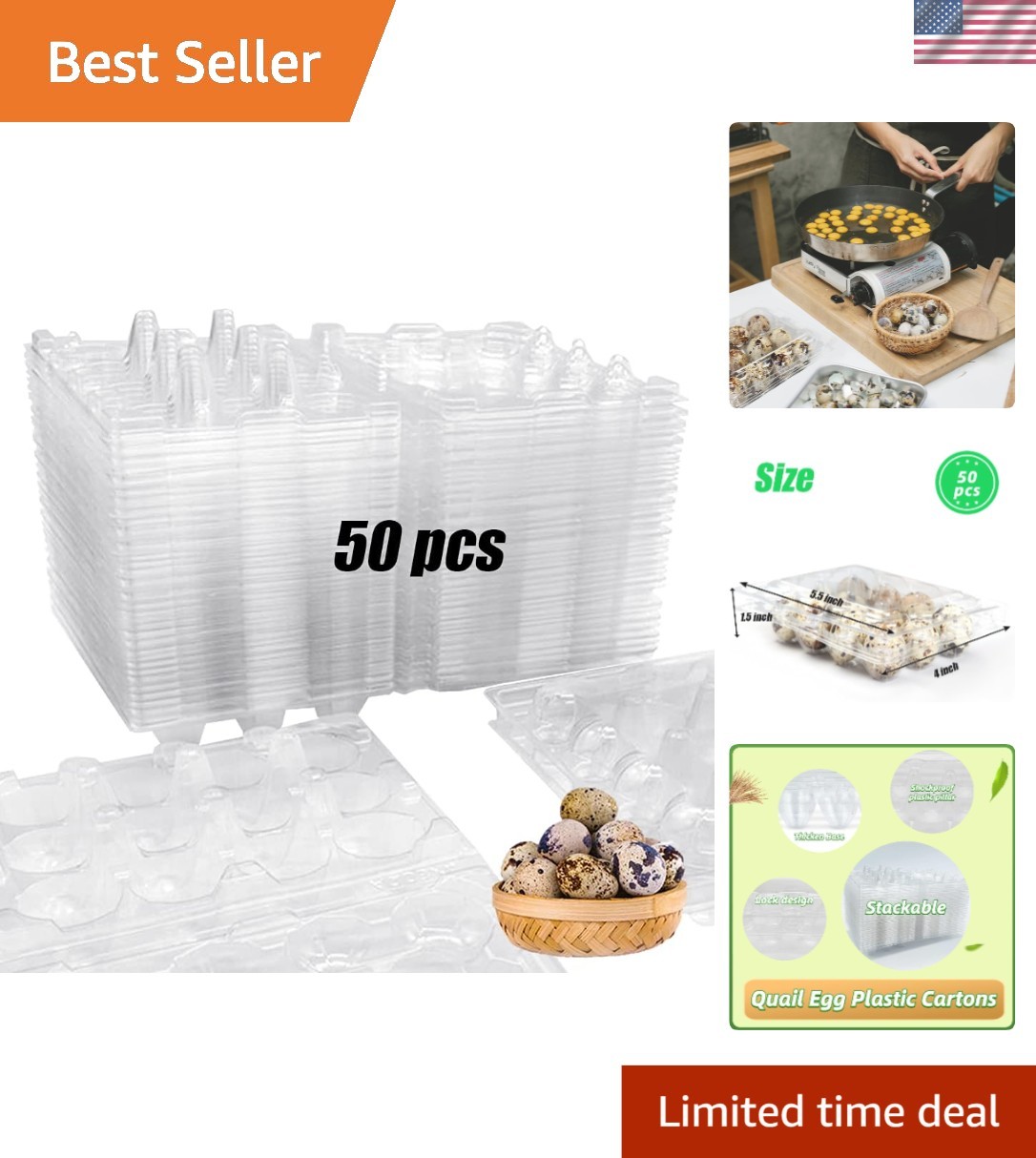 Lightweight 50 Pcs Quail Egg Cartons - Secure Lock Design for Travel & Storage