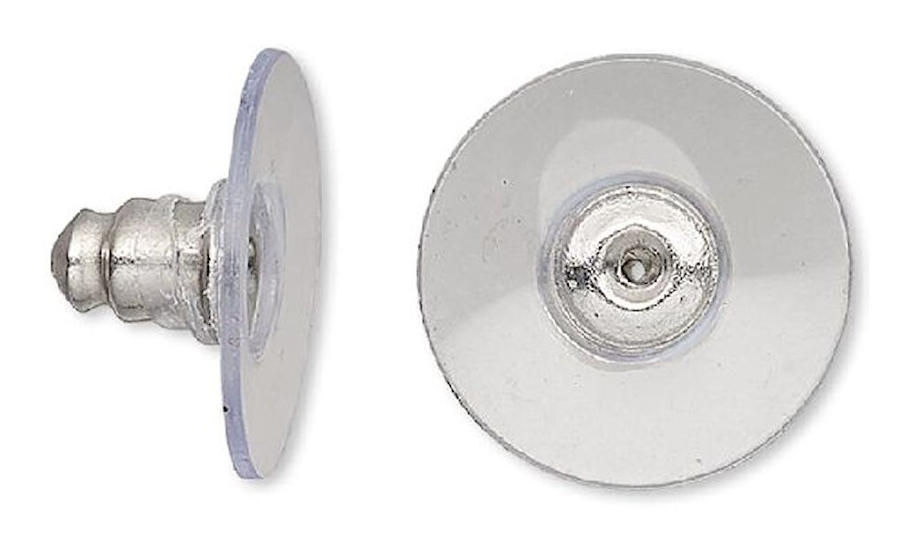 Earring Backs, 100 Silver Plated Brass & Plastic 12x7mm Comfort Clutch