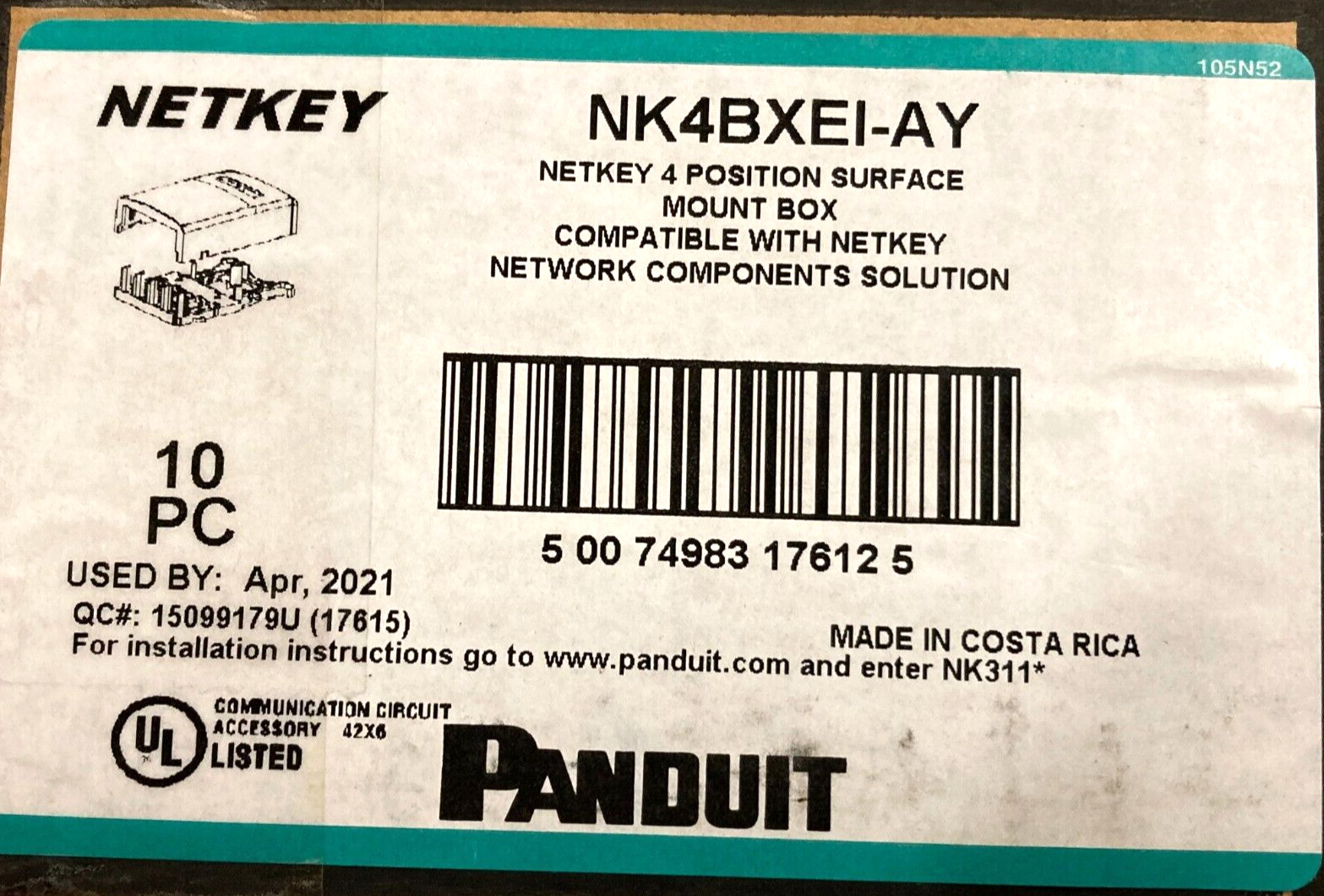 Qty 10 Panduit NK4BXEI-AY Netkey 4 Position Surface Mount Box - New NIB