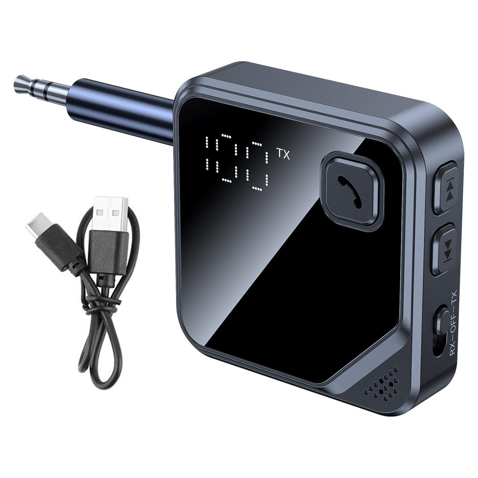 Bluetooth 5.4 Audio Adapter Transmitter Receiver with Hands-Free Mic AUX Jack