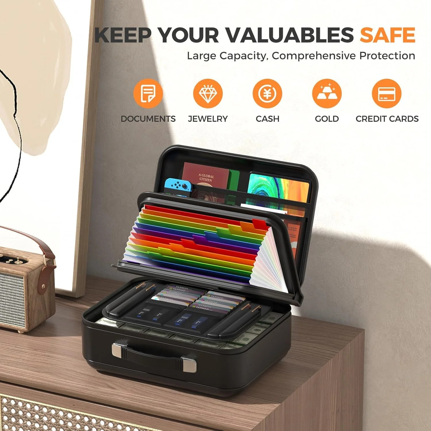Fireproof Document Box, Waterproof Safe Box with Combination Lock | Upgraded Fir