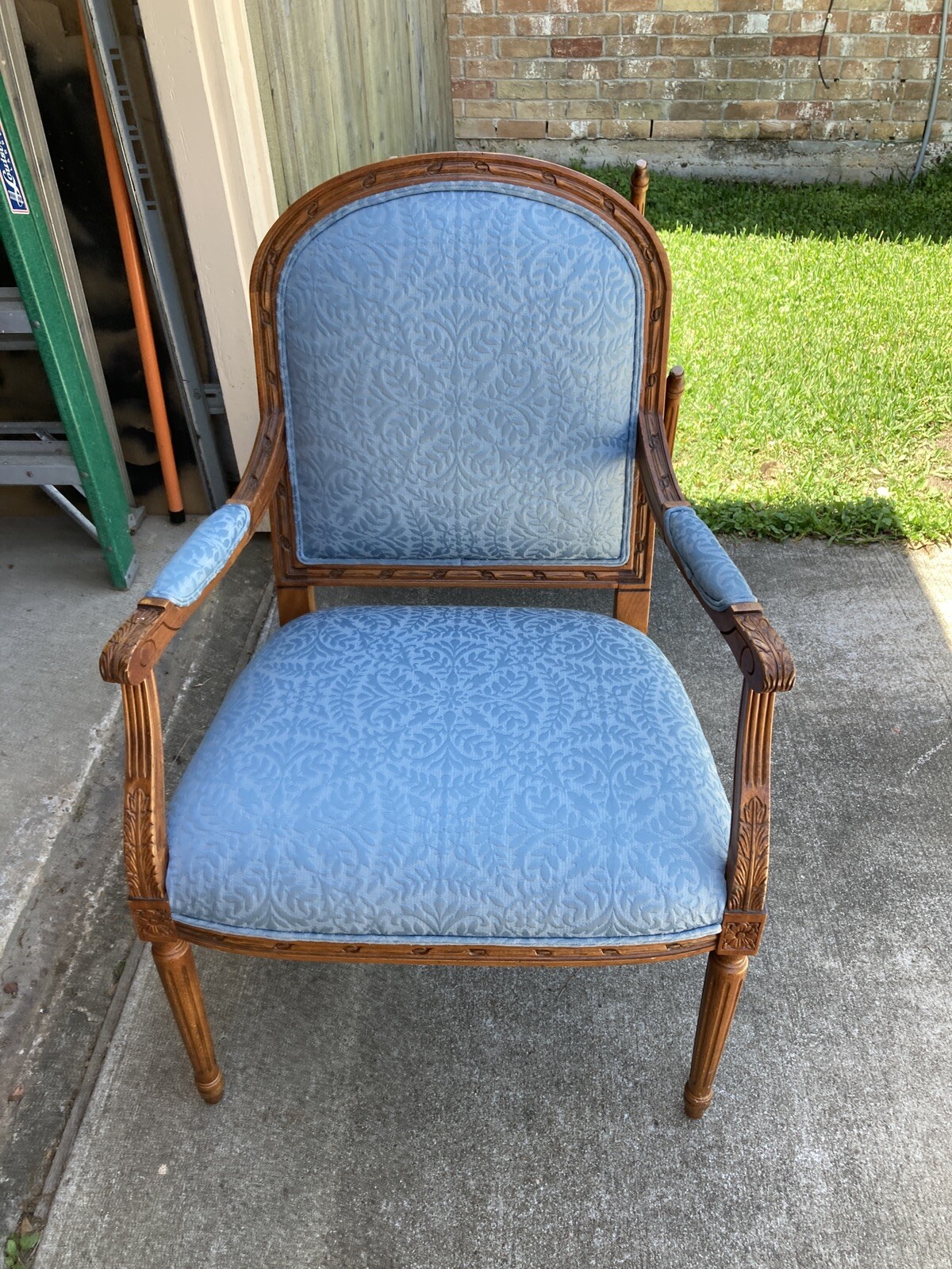1 Louis XVI Blue Upholstery Arm Chairs. Nice.