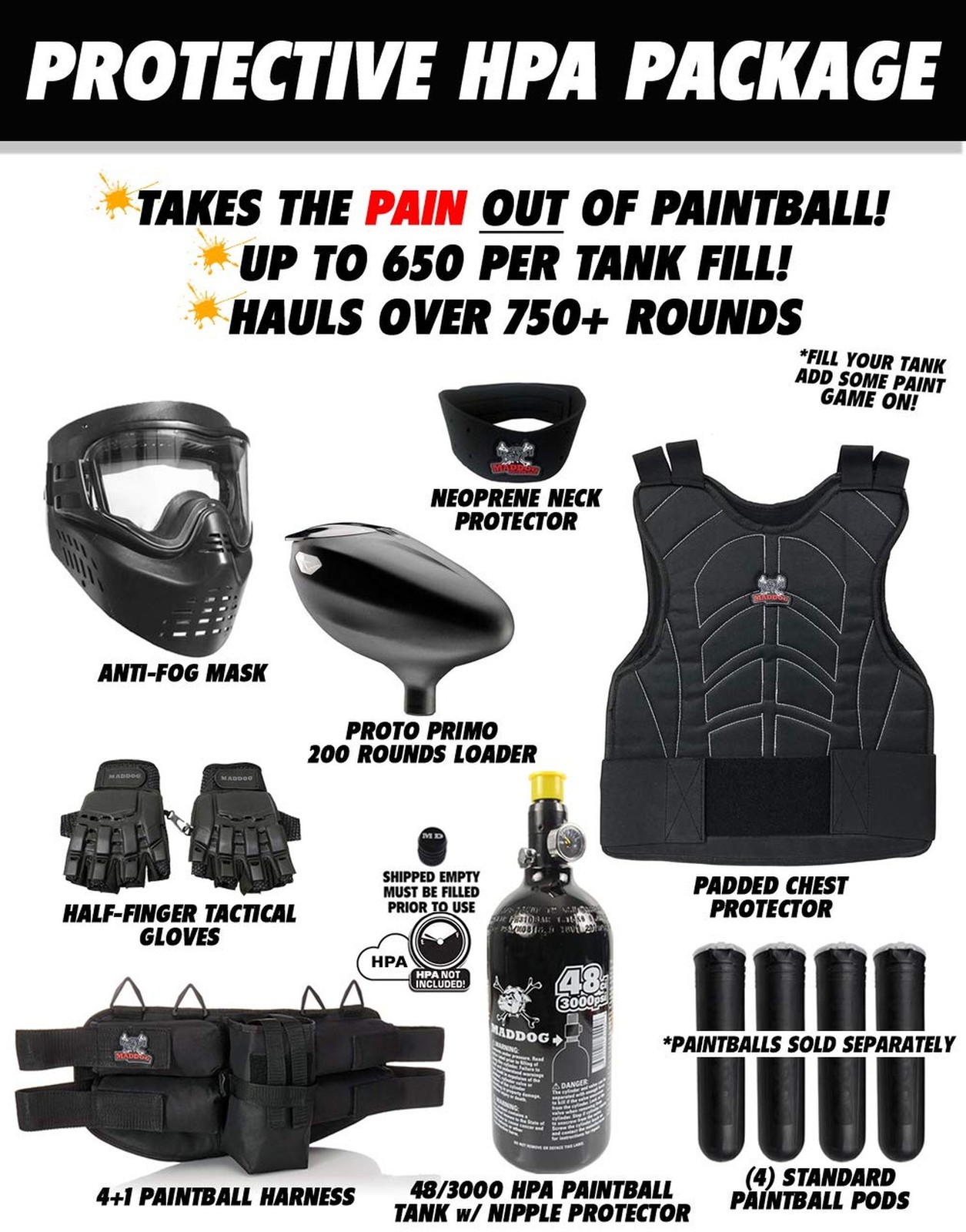 Maddog Tippmann Cronus Basic Paintball Gun Marker and Accessory Starter Packa...