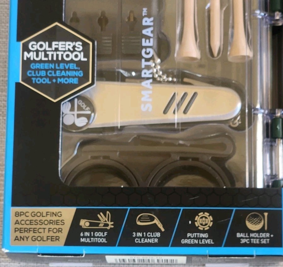 NIB! Smartgear 8 Piece Golf Tool Set, Multitool, Green Level, Club Cleaning