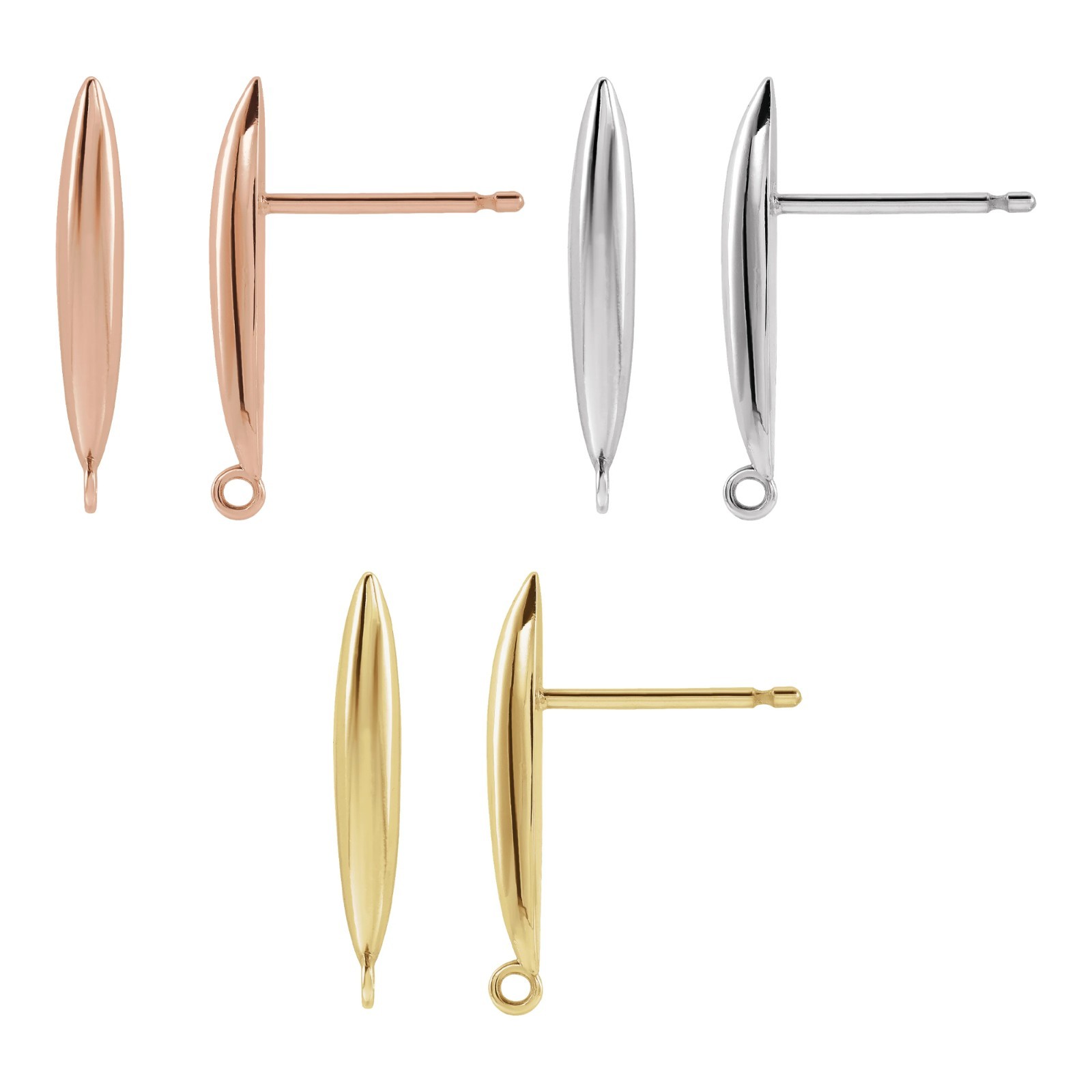 10K 14K 18K Gold, Platinum & Silver Earring Top Elongated Bombe 15.3 x 2.5 mm