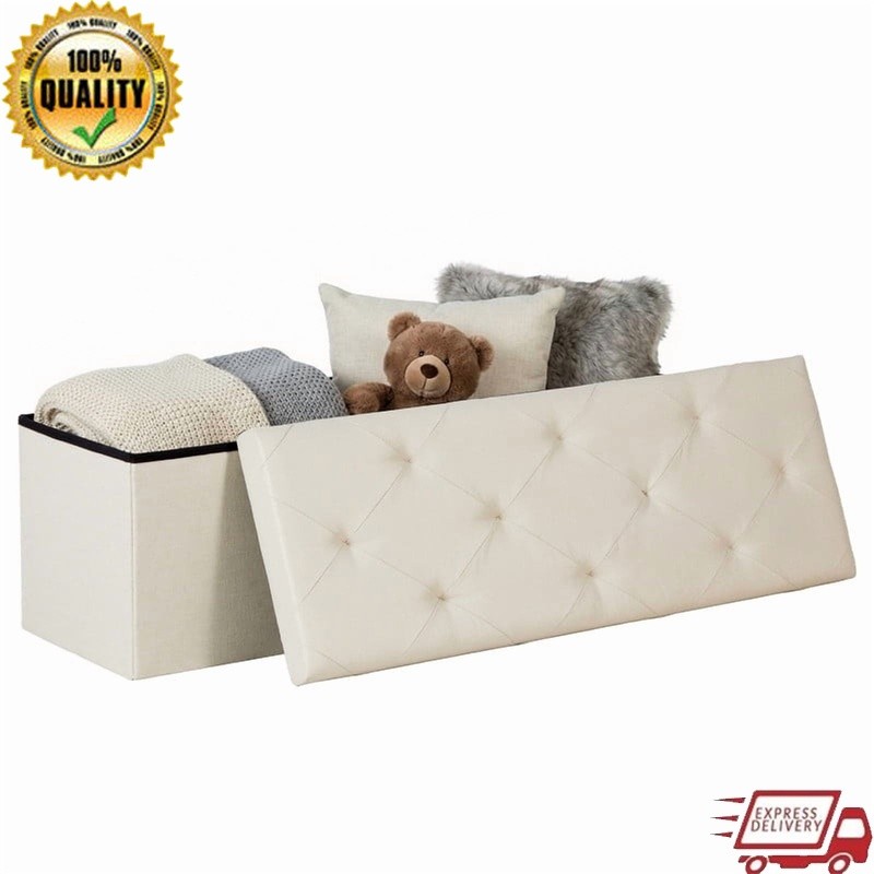 Large Storage Ottoman Bench W/ High Weight Capacity Folding Footrest Toy Box New