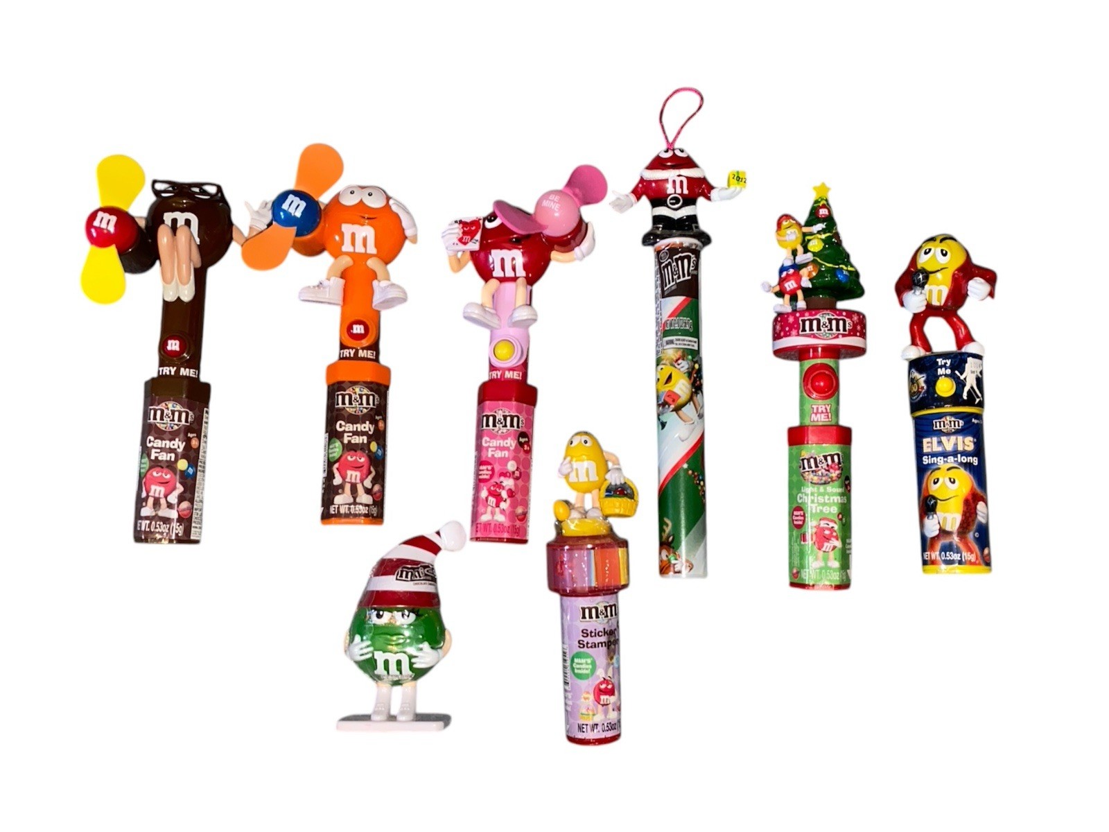 M&M’s Candy Fan Tube Topper Toys Red Orange yellow Green Brown Mixed Lot